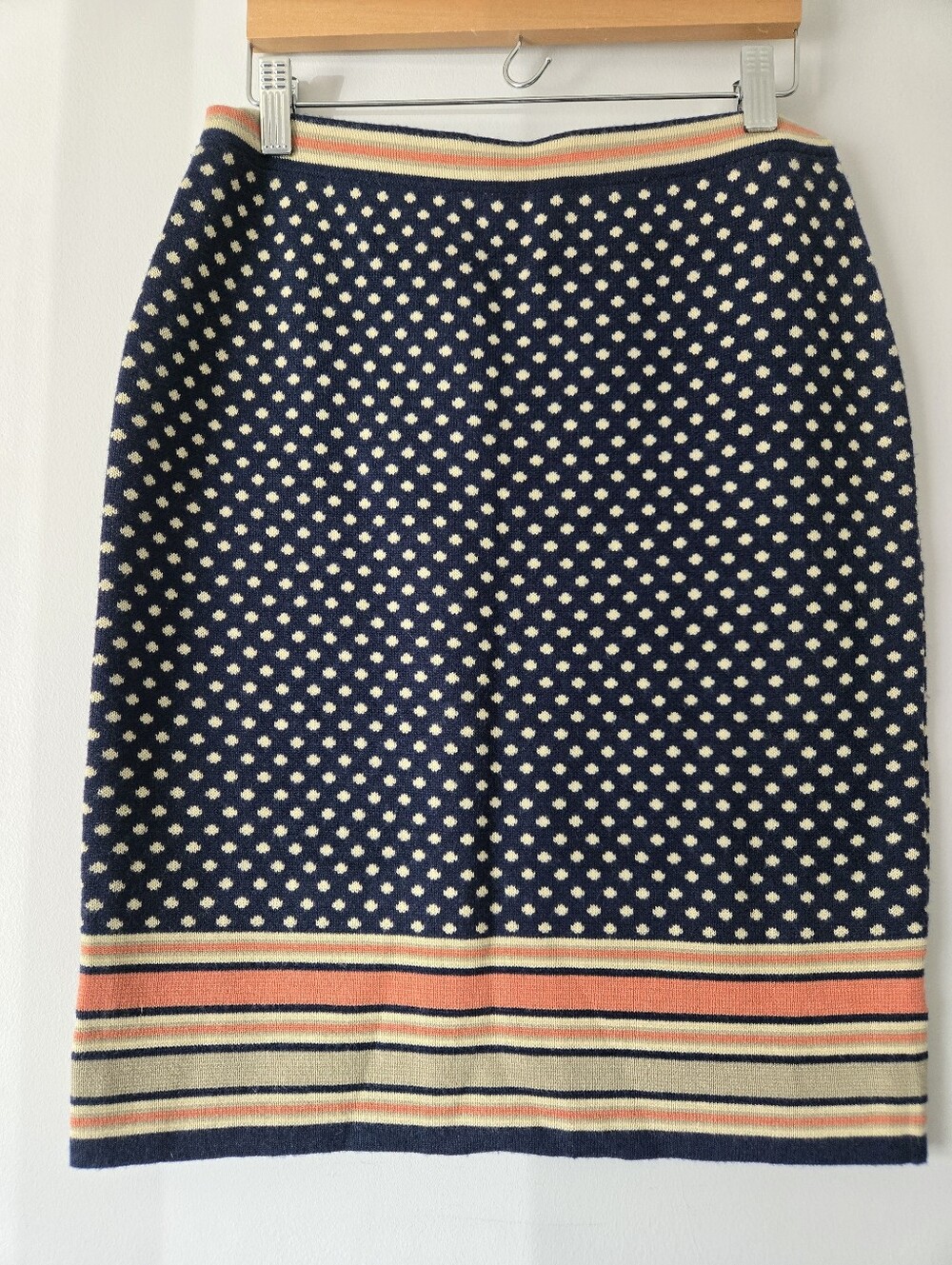 Sparrow Anthropologie Stretchy Merino Wool Navy Polka Dot Pencil Skirt. Size S